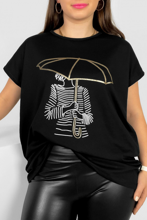 T-shirt damski plus size nietoperz w kolorze czarnym kobieta parasol Meggi