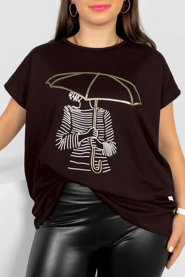 T-shirt damski plus size nietoperz w kolorze czarnego brązu kobieta parasol Meggi