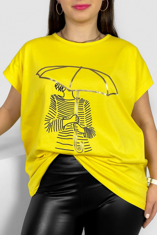 T-shirt damski plus size nietoperz w kolorze żółtym kobieta parasol Meggi 2