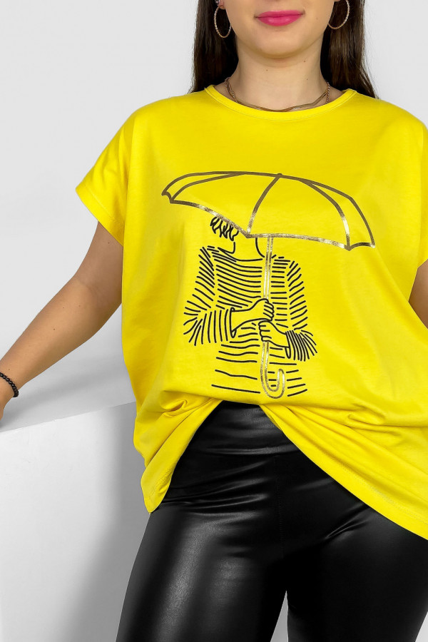 T-shirt damski plus size nietoperz w kolorze żółtym kobieta parasol Meggi 1
