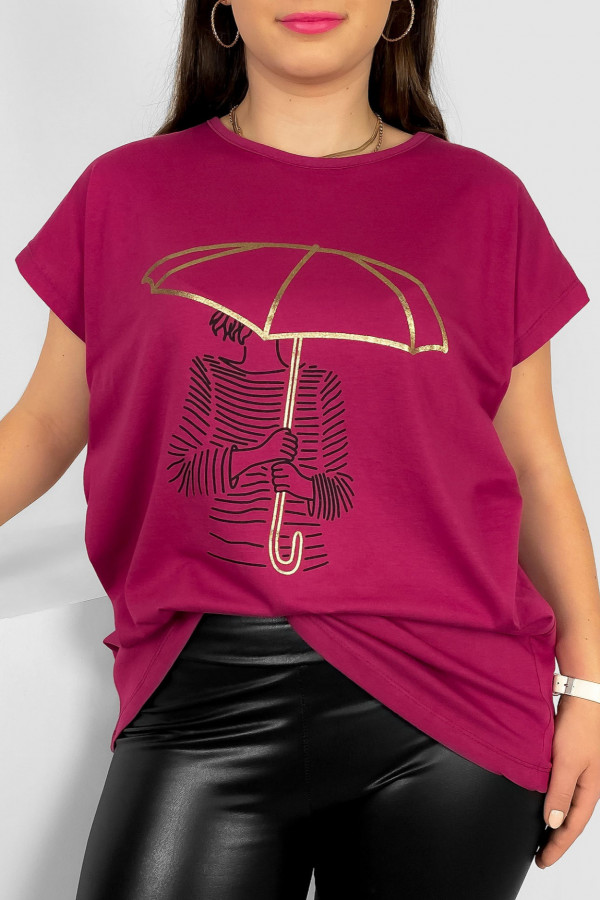 T-shirt damski plus size nietoperz w kolorze rubinowym kobieta parasol Meggi