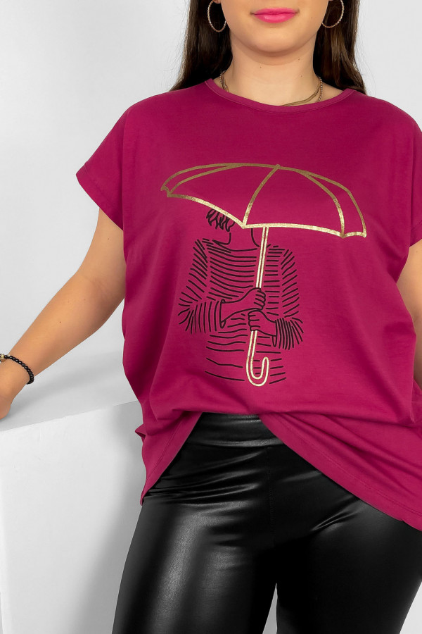 T-shirt damski plus size nietoperz w kolorze rubinowym kobieta parasol Meggi 2