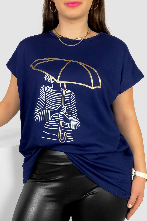 T-shirt damski plus size nietoperz w kolorze granatowym kobieta parasol Meggi
