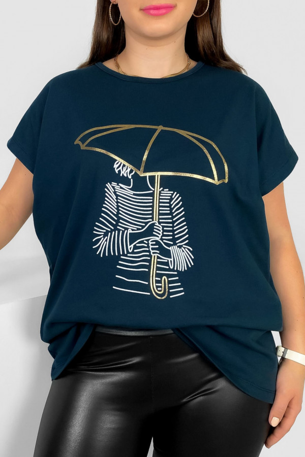 T-shirt damski plus size nietoperz w kolorze dark navy kobieta parasol Meggi