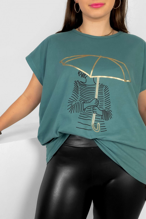 T-shirt damski plus size nietoperz w kolorze patyny kobieta parasol Meggi 1