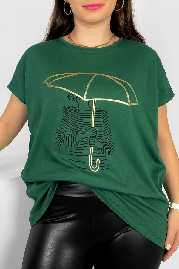 T-shirt damski plus size nietoperz w kolorze butelkowej zieleni kobieta parasol Meggi