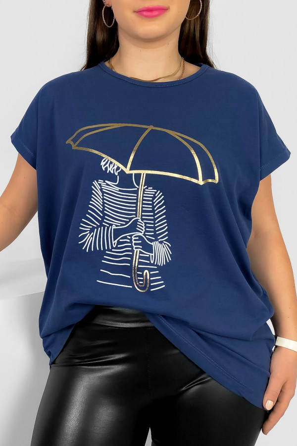 T-shirt damski plus size nietoperz w kolorze dark blue kobieta parasol Meggi