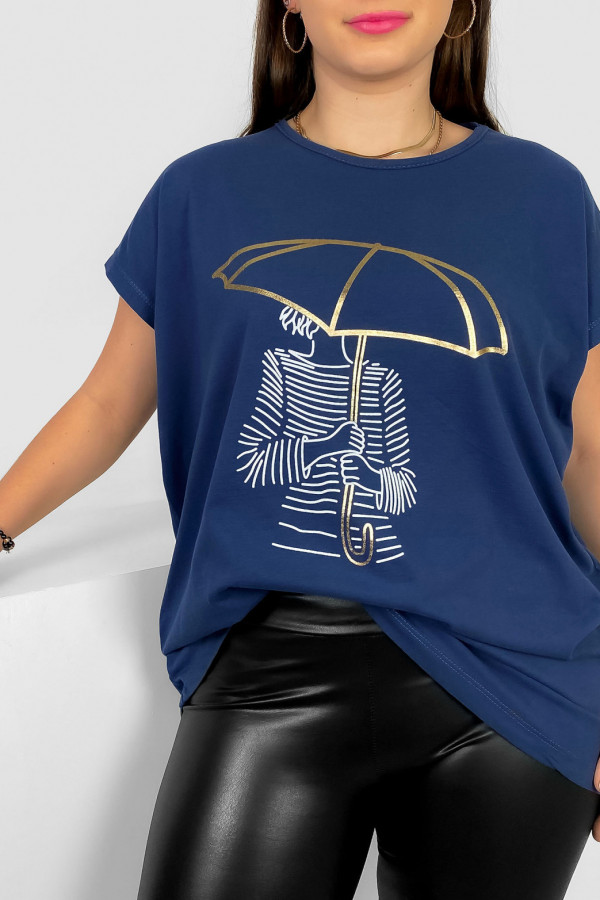 T-shirt damski plus size nietoperz w kolorze dark blue kobieta parasol Meggi 1