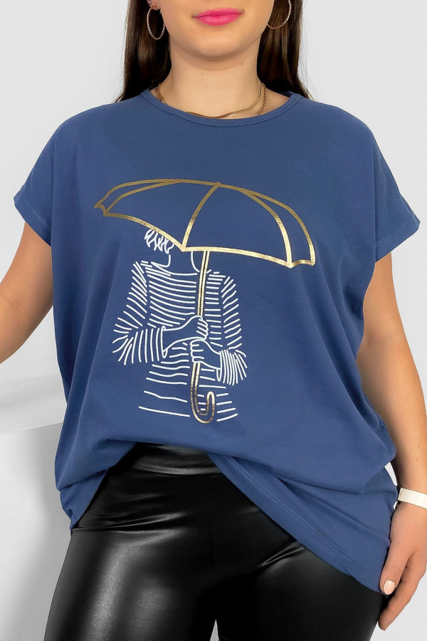 T-shirt damski plus size nietoperz w kolorze denim kobieta parasol Meggi
