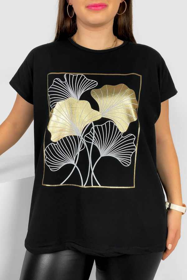 T-shirt damski plus size nietoperz w kolorze czarnym liście bloom Meggi 2