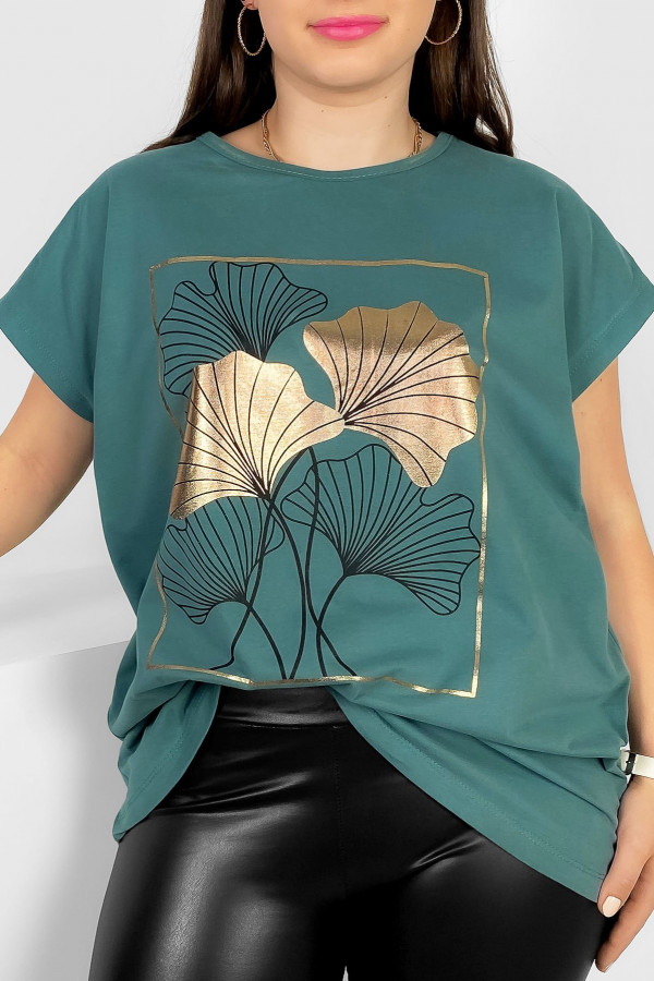 T-shirt damski plus size nietoperz w kolorze patyny liście bloom Meggi