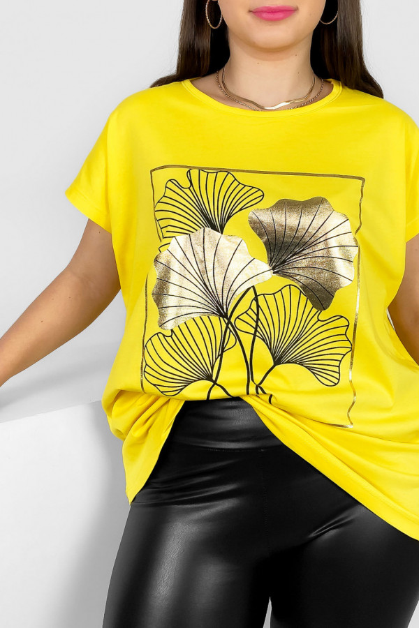 T-shirt damski plus size nietoperz w kolorze żółtym liście bloom Meggi 1