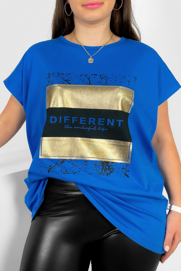 T-shirt damski plus size nietoperz w kolorze niebieskim Different Meggi