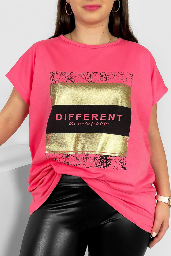 T-shirt damski plus size nietoperz w kolorze różowym Different Meggi