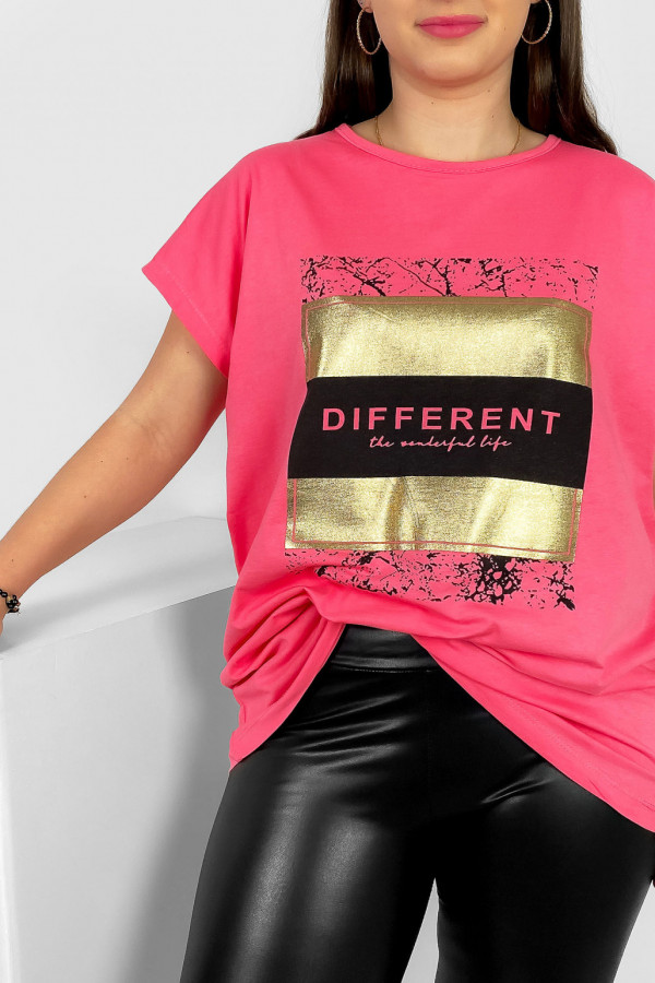 T-shirt damski plus size nietoperz w kolorze różowym Different Meggi 1