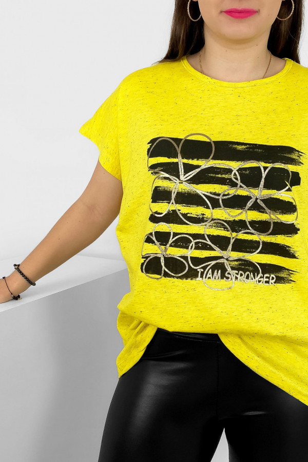 T-shirt damski plus size nietoperz w kolorze żółtego melanżu kwiaty pasy Meggi 1