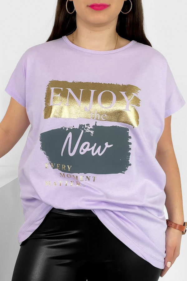 T-shirt damski plus size nietoperz w kolorze lila fiolet napisy Enjoy Meggi