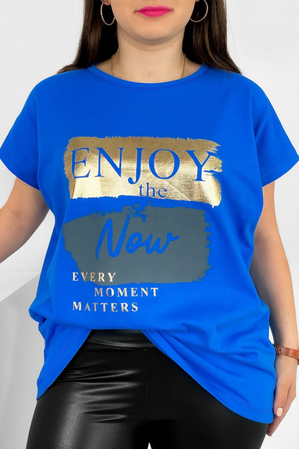 T-shirt damski plus size nietoperz w kolorze niebieskim napisy Enjoy Meggi