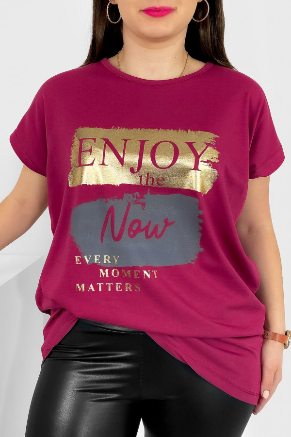 T-shirt damski plus size nietoperz w kolorze rubinowym napisy Enjoy Meggi