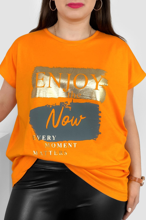 T-shirt damski plus size nietoperz w kolorze pomarańczowym napisy Enjoy Meggi