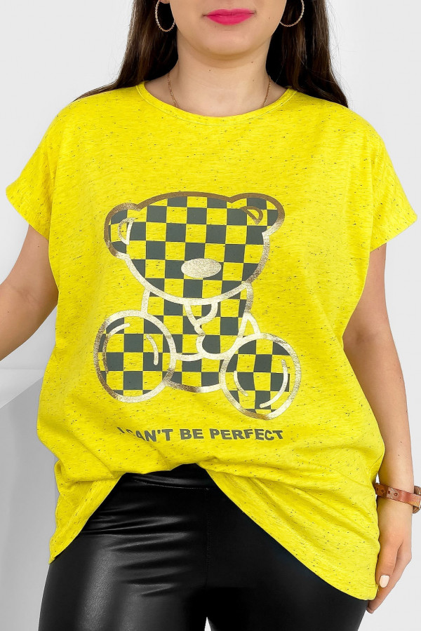 T-shirt damski plus size nietoperz w kolorze żółtego melanżu miś Meggi