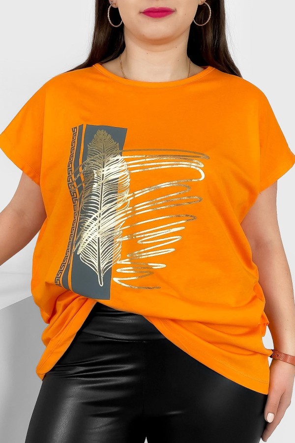 T-shirt damski plus size nietoperz w kolorze pomarańczowym piórko Meggi