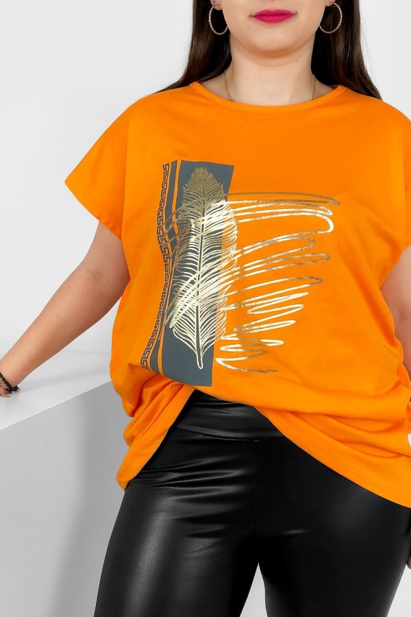 T-shirt damski plus size nietoperz w kolorze pomarańczowym piórko Meggi 1