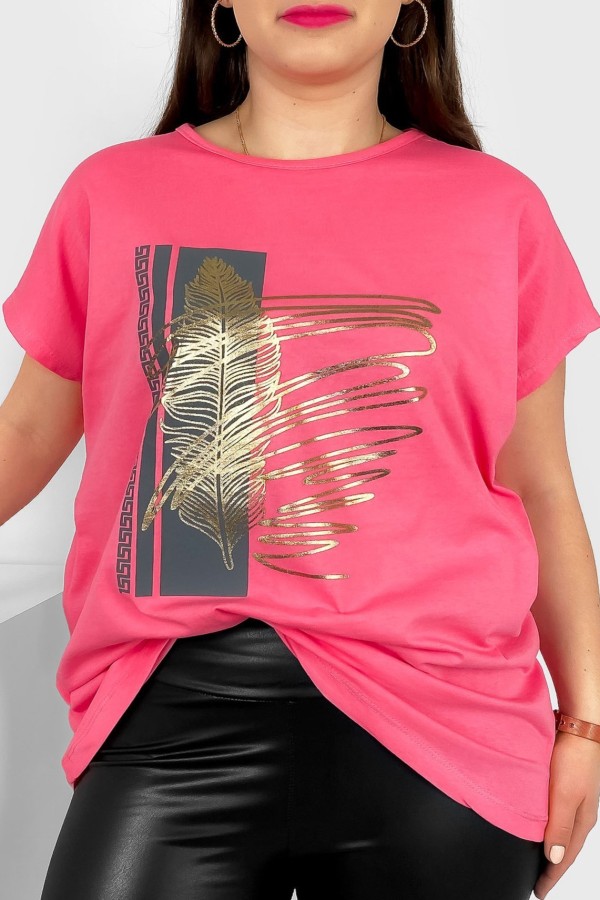 T-shirt damski plus size nietoperz w kolorze różowym piórko Meggi