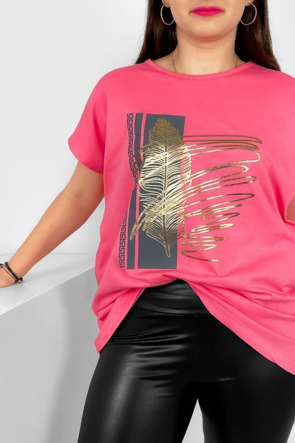T-shirt damski plus size nietoperz w kolorze różowym piórko Meggi 1