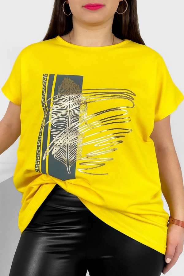 T-shirt damski plus size nietoperz w kolorze żółtym piórko Meggi