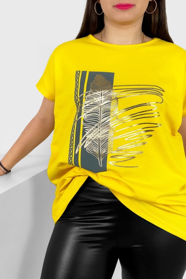 T-shirt damski plus size nietoperz w kolorze żółtym piórko Meggi 1