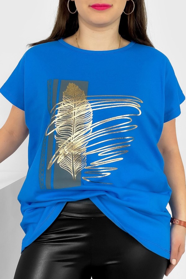 T-shirt damski plus size nietoperz w kolorze niebieskim piórko Meggi