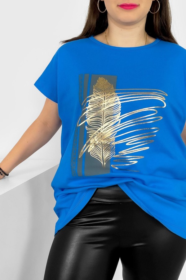 T-shirt damski plus size nietoperz w kolorze niebieskim piórko Meggi 1