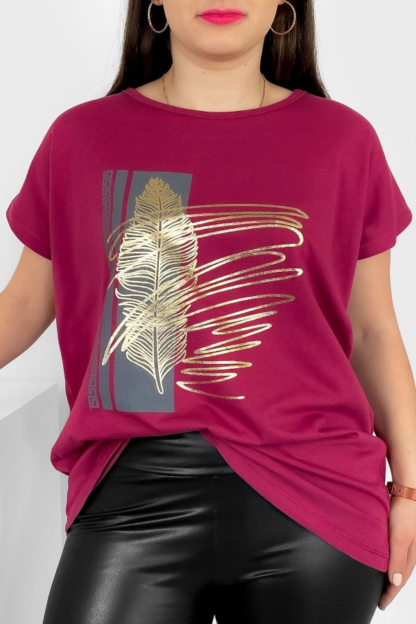 T-shirt damski plus size nietoperz w kolorze rubinowym piórko Meggi 2