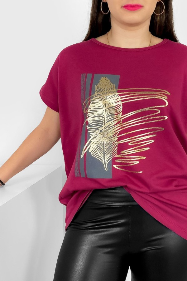 T-shirt damski plus size nietoperz w kolorze rubinowym piórko Meggi 1
