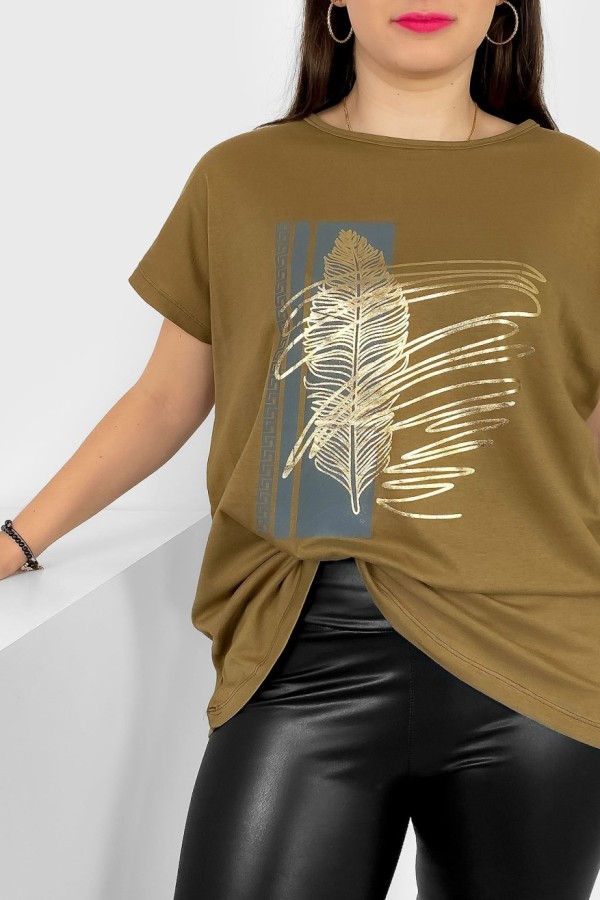T-shirt damski plus size nietoperz w kolorze orzechowego brązu piórko Meggi 1