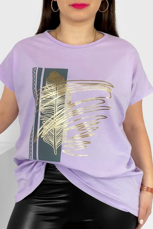 T-shirt damski plus size nietoperz w kolorze lila fiolet piórko Meggi