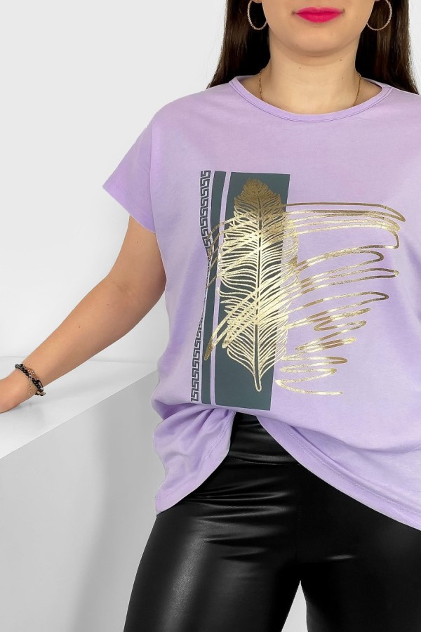 T-shirt damski plus size nietoperz w kolorze lila fiolet piórko Meggi 1