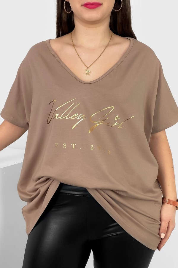 Bluzka damska T-shirt plus size w kolorze beżowym złoty nadruk Valley Girl