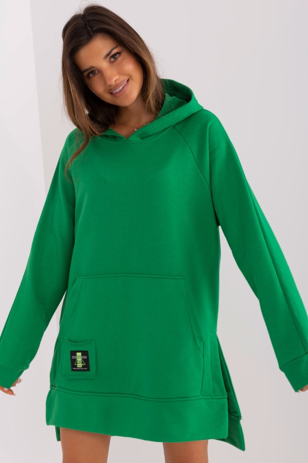 Długa bluza tunika damska w kolorze zielonym z kapturem Nisa 4