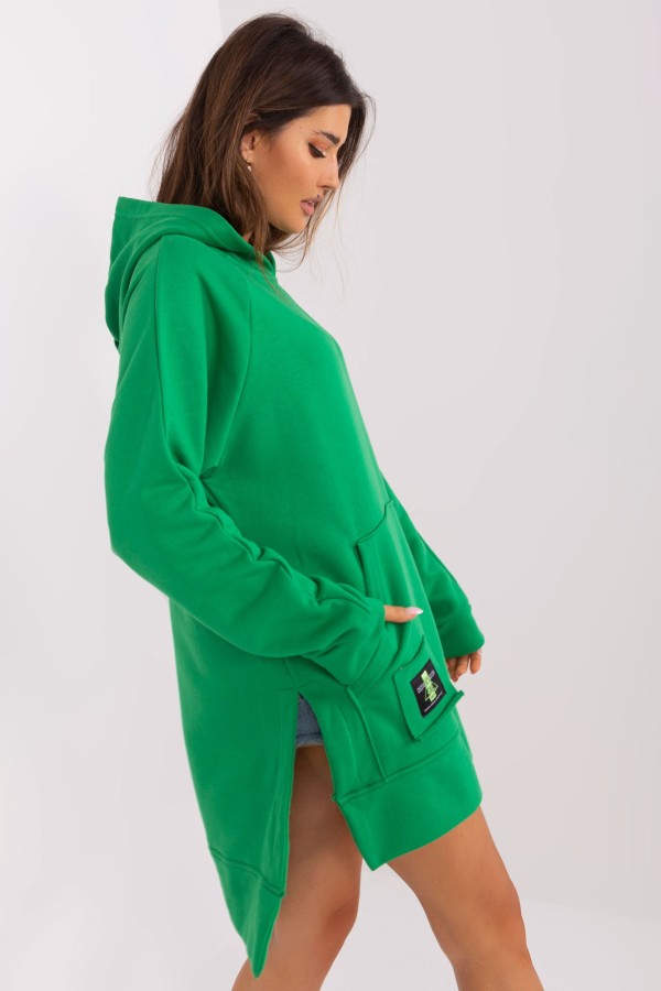 Długa bluza tunika damska w kolorze zielonym z kapturem Nisa 3