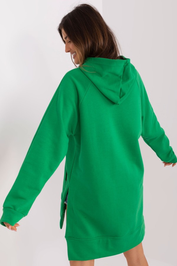 Długa bluza tunika damska w kolorze zielonym z kapturem Nisa 2