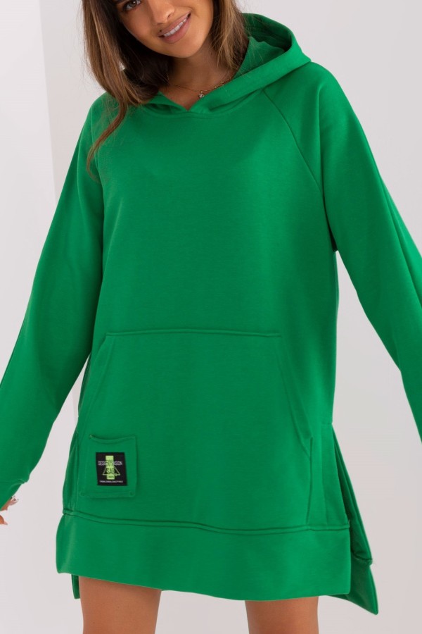 Długa bluza tunika damska w kolorze zielonym z kapturem Nisa