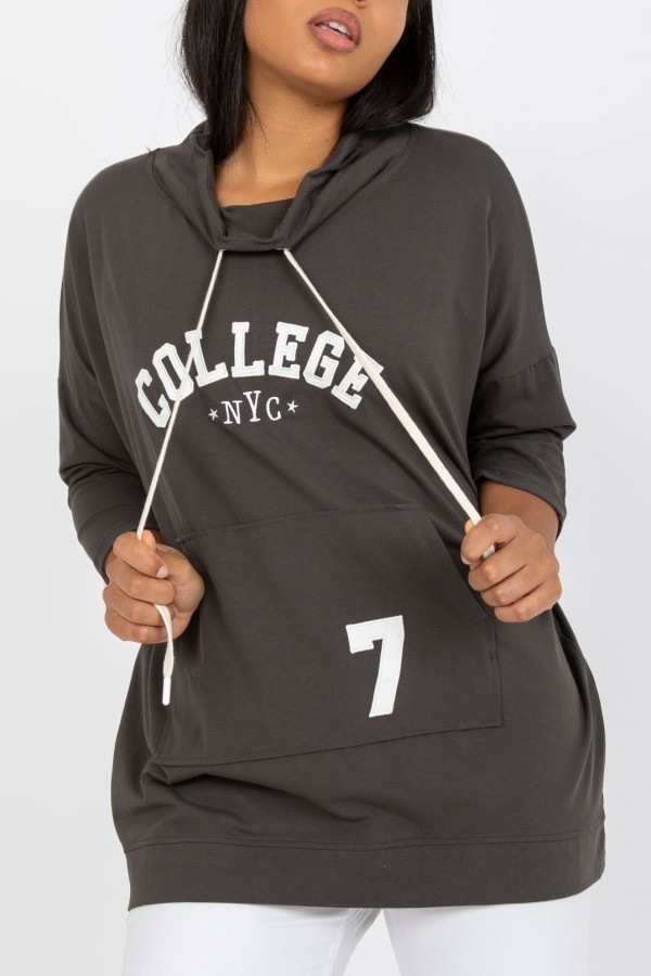 Bluza damska plus size w kolorze dark khaki print napis College