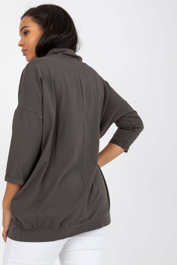 Bluza damska plus size w kolorze dark khaki print napis College 2