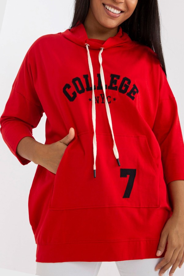 Bluza damska plus size w kolorze czerwonym print napis College
