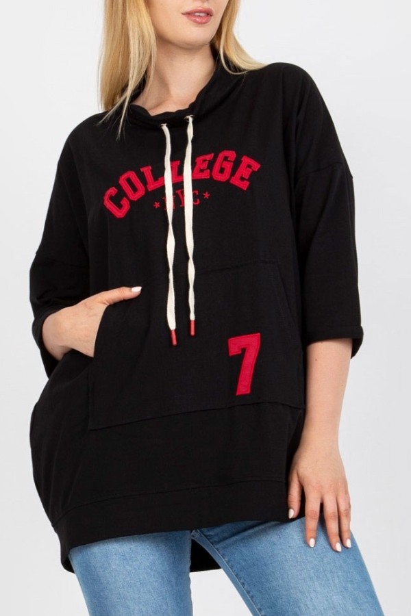 Bluza damska plus size w kolorze czarnym print napis College