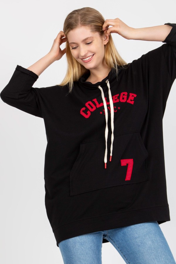 Bluza damska plus size w kolorze czarnym print napis College 5