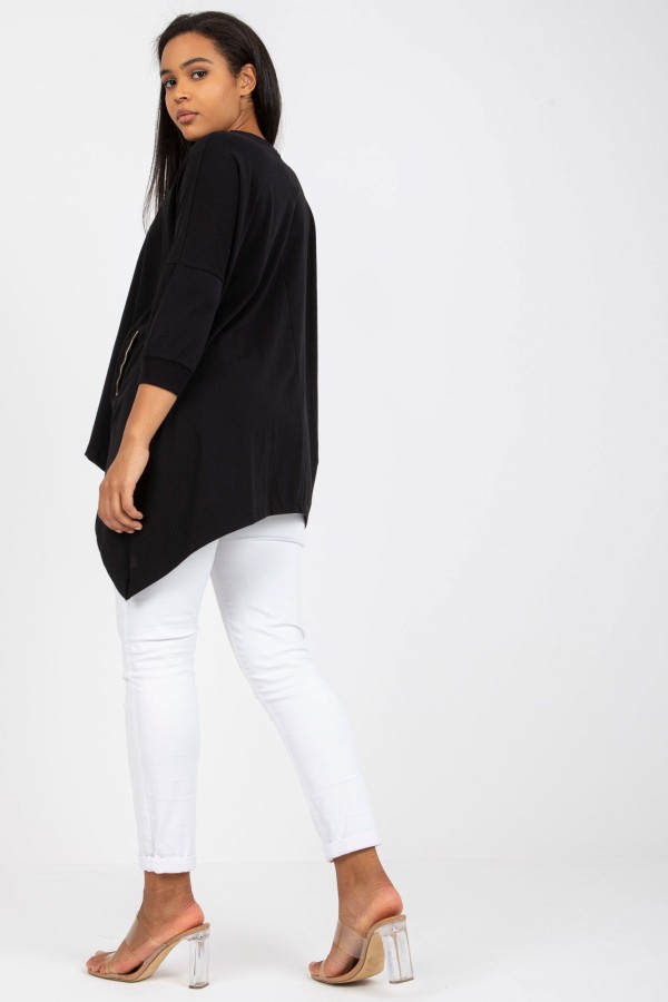 Asymetryczna bluzka tunika damska w kolorze czarnym z kieszeniami vintage 2