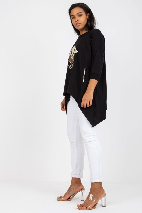 Asymetryczna bluzka tunika damska w kolorze czarnym z kieszeniami vintage 4